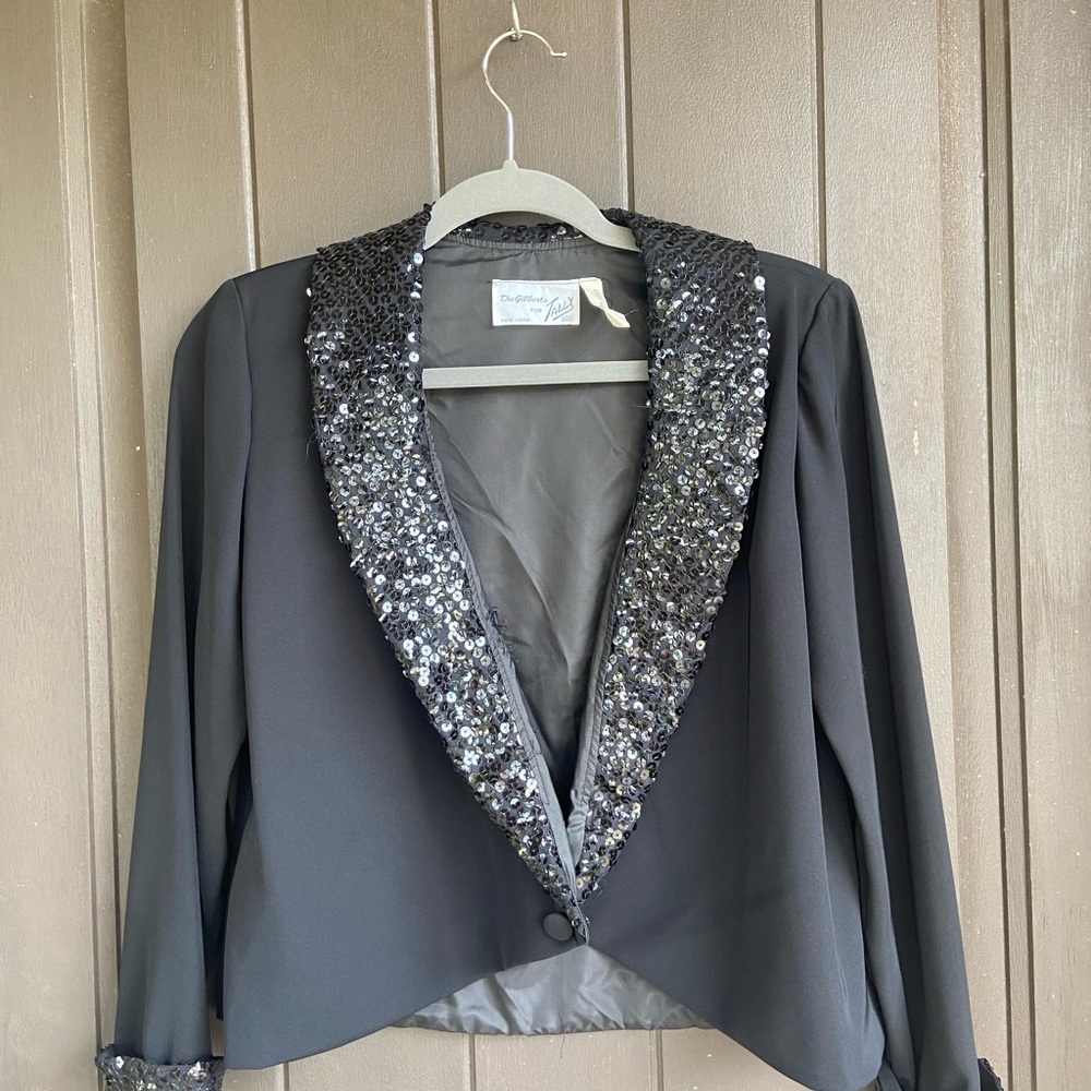 Black Cropped Blazer with Embellished Lapel